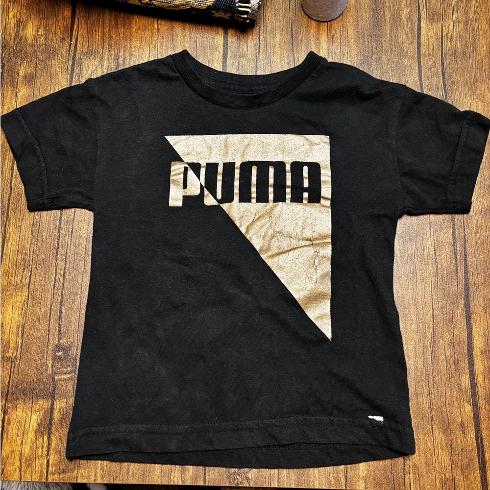Puma Kids Tee in Black with Gold Logo